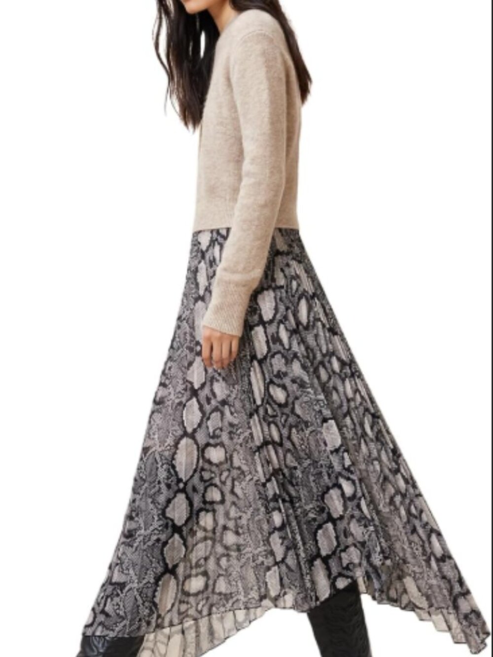 NWT AllSaints Donatella Dress Large Snake Print Midi Sweater Dress Quiet Luxury - Picture 2 of 16